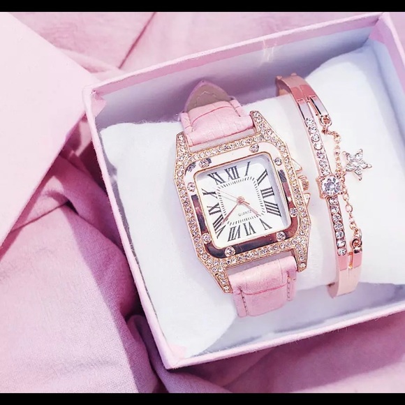 Women Diamond Watch Starry Square Dial Bracelet Watches Set Ladies Leather - Picture 3 of 6